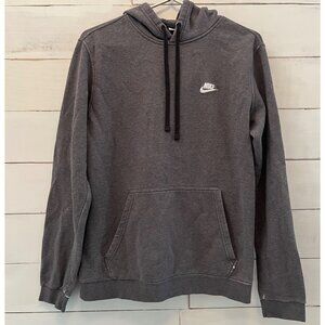 MEDIUM Nike Club Pullover Fleece Hoodie Gray Black Drawstring